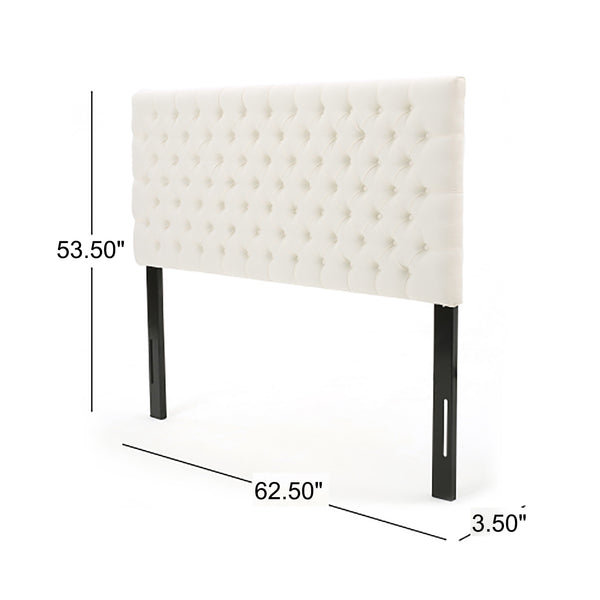 English Elm Christopher Knight Home® - Tufted Upholstered Queen Size Headboard with Button Detail, Adjustable Height, Velvet Finish, Modern Appeal Ivory 55444.00FIVY