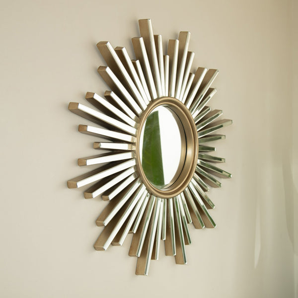 English Elm 33'' Gemme Mirror Silver Sunburst Wall Art Mirror — Luxurious PU Frame, Dresser Accent for Entryway W2615P346498