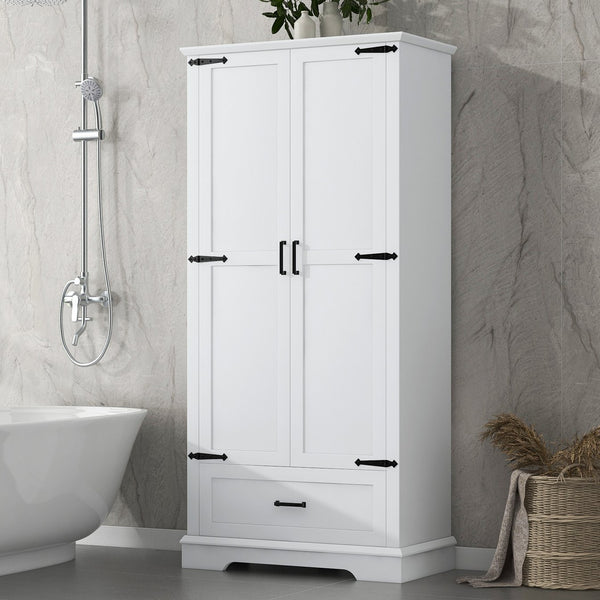 English Elm Tall Bathroom Storage Cabinet — Slim 72.64" White MDF Organizer with 2 Doors, Drawer, Adjustable Shelves, Anti-Tip WF326355AAK