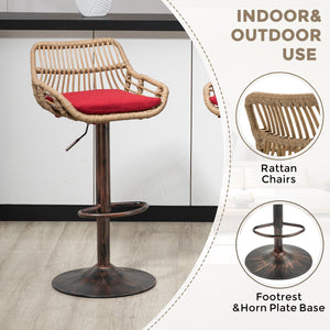 English Elm Modern Swivel Bar Stools Set of 2 Adjustable Counter Height Chairs with Linen Seat Vintage Gold Frame Red W39594820