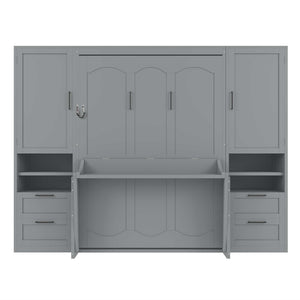 English Elm Full Size Murphy Wall Bed with Wardrobe Drawers and Shelves for Studio Spaces LP000908AAE
