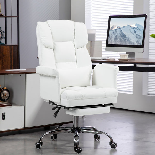 English Elm Homcom Ergonomic Executive Office Chair With Reclining Footrest, Lumbar Support & Pu Leather Comfort W2225P250005