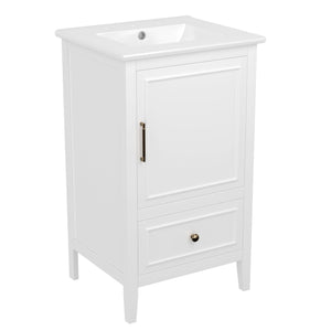 English Elm 20" Bathroom Vanity with Sink and Ceramic Top, Modern Freestanding Cabinet with Drawer & Shelf Storage, Adjustable Feet for Stability and 200lb Capacity White N725P192821K