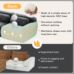 English Elm 114''soft Plush Modular Sectional Sofa with Cloud Cushions for Living Room Theater Dark Grey W714S01549