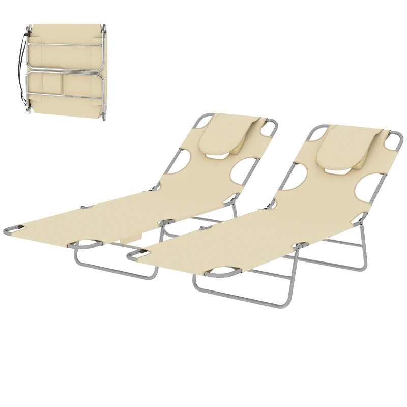 English Elm Handy Tri-fold Outdoor Lounger with Face Cavity Steel Frame Oxford Fabric Tanning Bed Beige T3971P481332