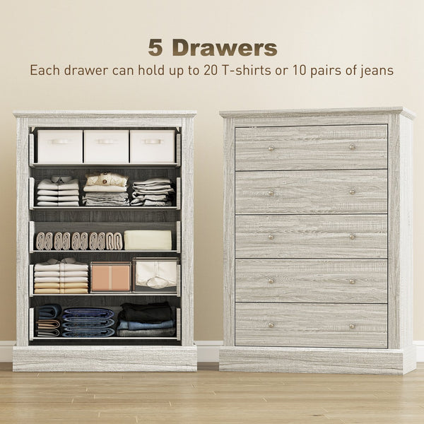 English Elm Wide Five Drawer Farmhouse Chest Distressed Oak Finish Bedroom Entryway Storage T3971P431324