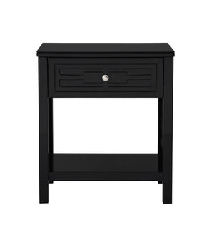 English Elm Dario Contemporary End Table with Tempered Glass Top Open Shelf and Storage Drawer Black B2749P413400