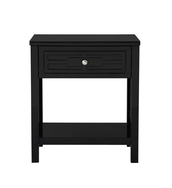 English Elm Dario Contemporary End Table with Tempered Glass Top Open Shelf and Storage Drawer Black B2749P413400