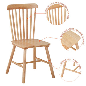 English Elm 4pieces Natural Rubber Wood Dining Chairs with Curved Backrests, 17" Seat Height, Stable Anti-Skid Feet W2720P193121