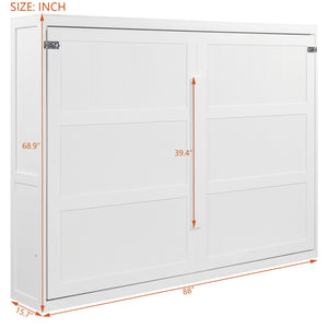 English Elm Queen Murphy Wall Bed with Led Lighting Modern Cabinet Folds Flat for Studio Living White LP100973AAK