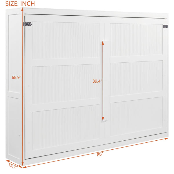 English Elm Queen Murphy Wall Bed with Led Lighting Modern Cabinet Folds Flat for Studio Living White LP100973AAK