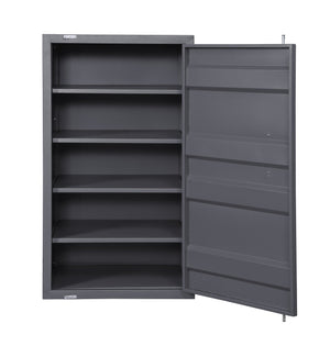 English Elm Gunmetal Industrial 1-Door Chest with Container-Lock Style Panels, 5 Compartments & 4 Shelves for Rugged Secure Storage (48" H x 28" W x 22" D) B062P209021