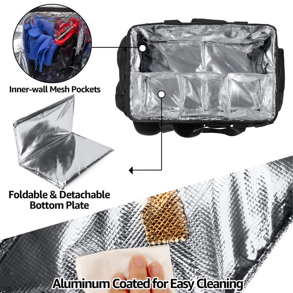 English Elm Picnic Bbq Caddy Bag with Aluminum Interior Mesh Pockets and Foldable Organizer W2181P481692