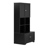 English Elm Tall and Wide Bathroom Floor Storage Cabinet, Bathroom Storage Unit, Freestanding Cabinet With 4 Doors, Adjustable Shelves, Open Multi-Layer Shelves, Black