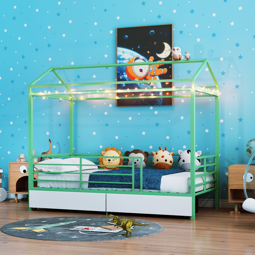 English Elm Metal Twin Over Bunk Bed with Full Guardrail Ladder and Convertible Iron Frame W3752S00018