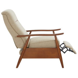English Elm Tustin Mid-century Push Back Recliner with Chestnut Wood Arms and Performance Fabric Beige B050P429143