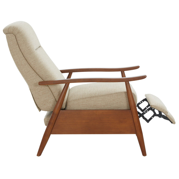 English Elm Tustin Mid-century Push Back Recliner with Chestnut Wood Arms and Performance Fabric Beige B050P429143