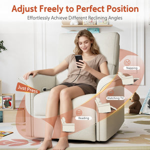 English Elm Power Power Swivel Rocker Recliner Chair with Wide Armrests, Dual USB Charging Ports, Compact Comfort Gray W1028S00054