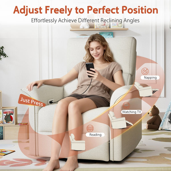 English Elm Power Power Swivel Rocker Recliner Chair with Wide Armrests, Dual USB Charging Ports, Compact Comfort Gray W1028S00054
