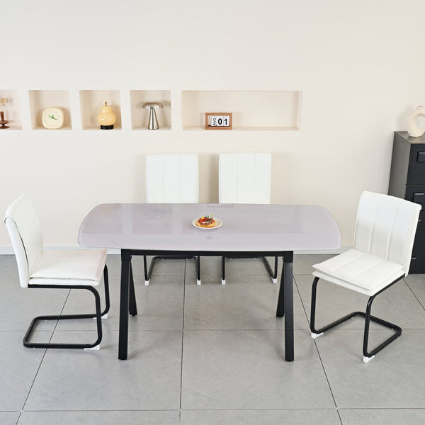 English Elm Modern Pu Leather Cantilever Dining Chairs Set of 4 with Steel Arc Frame for Kitchen W5123P454210