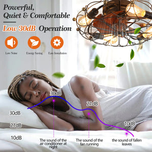 English Elm Low Profile Caged Ceiling Fan Modern Industrial 20" 7-Blade Compact Metal Body Reversible Motor Light Remote Black W2312P374765