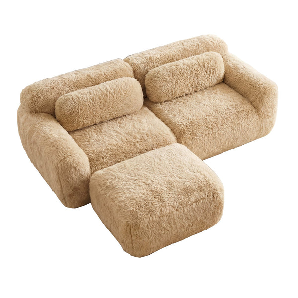 English Elm L-shaped Plush Sectional Sofa Boneless Cloud Comfort Floor Lounge with Chaise for Bedroom Light Khaki W714S01565