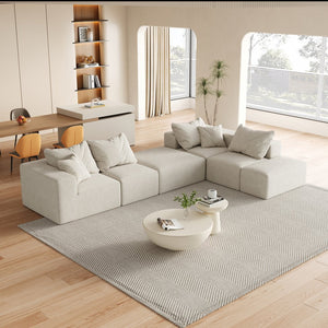 English Elm Modern Upholstered Modular Sectional Sofa Set 132" L-Shaped No-Assembly Chenille Comfort Hub with 6 Pillows Beige W834S00498