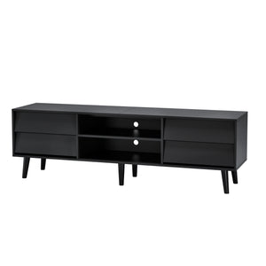 English Elm 63 Vintage Bevel TV Stand 63-inch Media Console with Drawers and Open Shelves, Rustic Artful Design Black W578P193299