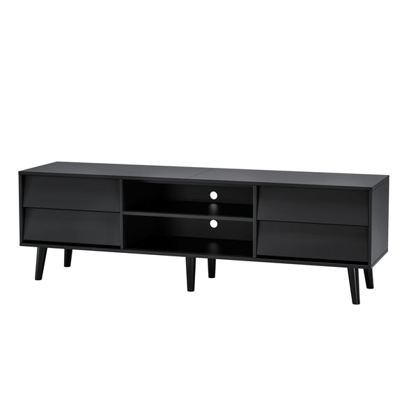 English Elm 63 Vintage Bevel TV Stand 63-inch Media Console with Drawers and Open Shelves, Rustic Artful Design Black W578P193299