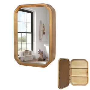 English Elm 29.72*19.69 Floating Illusion Mirror Cabinet Antique Natural - Wall-Mounted Storage with Adjustable Shelves, Jewelry Organizer and Modern Wood Frame W2295P339148