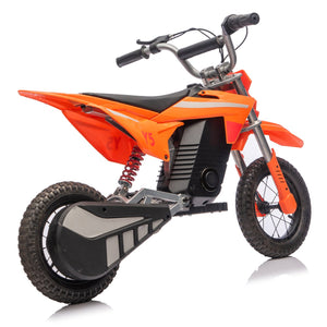 English Elm 24v 250w Kids Off-road Electric Motorcycle with Led Lights Bluetooth and Rear Suspension Orange W1578P203982