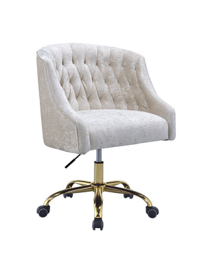 English Elm Levian Cream Velvet Office Chair with Gold Base, 360° Swivel, Adjustable Height, Tufted Comfort B2726P266289