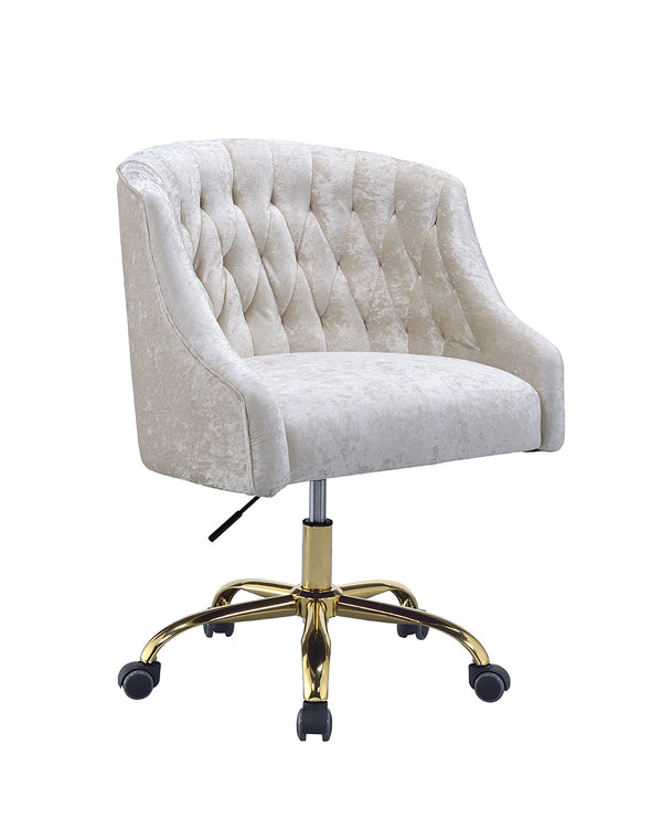 English Elm Levian Cream Velvet Office Chair with Gold Base, 360° Swivel, Adjustable Height, Tufted Comfort B2726P266289
