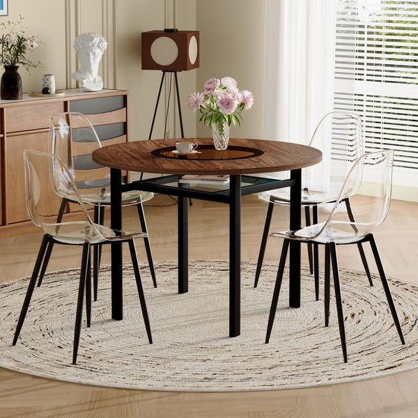 English Elm Table Set 42 Inch Round Wood Grain Top with Clear Acrylic Chairs for Modern Dining W1151S04489