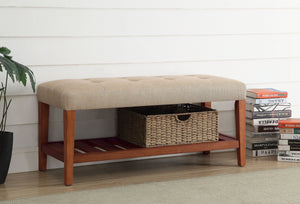 English Elm Charla Tufted Beige Fabric Bench with Oak Legs & Slatted Shelf — Plush Foam, Storage, Modern Chic B2726P255340