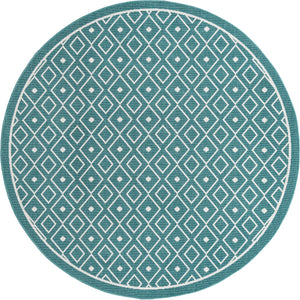 Unique Loom Outdoor Trellis Kafes Machine Made Geometric Rug Teal, Ivory 7' 1" x 7' 1"