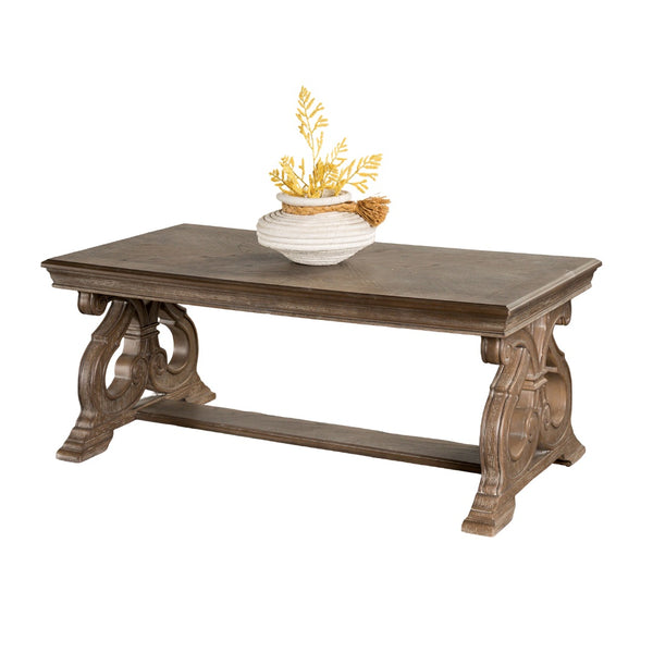 English Elm 1pc Coffee Table Modern Square Cocktail Table 42" with Lower Shelf, Casters for Easy Mobility and Style Oak 56 L x 31 W x 9 H B2741P361126