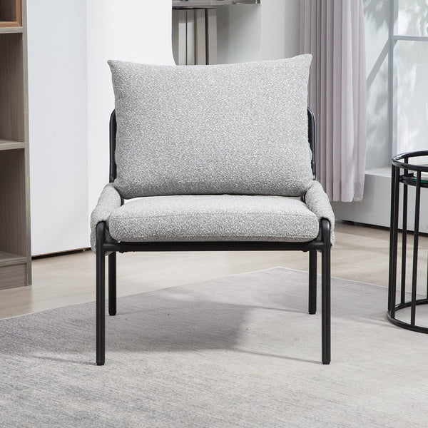 English Elm Modern Accent Lounge Chair with Braided Fabric Upholstery, Ergonomic Backrest, Plush Cushioning, Metal Frame, Adjustable Feet - Stylish Living Room Armchair Grey W2215P252346