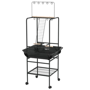 English Elm Bird Parrot Activity Stand with Fir Wood Perches Steel Frame and Rolling Casters T3971P438063