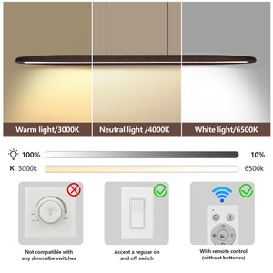 English Elm 39-inch Walnut Wood Led Bar Pendant Dimmable Fixture for Dining and Kitchen Islands W1340P264186