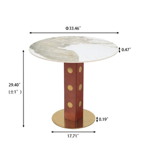 English Elm Modern Round Dining Table - 33.5" Sintered Stone Top With Wooden Legs & Gold Base For Small Spaces P2 W1535S00582-GIGA