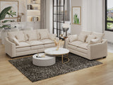 Sofa Couch Set 3-Seater Loveseat With Pillows Polyester Upholstered Duck Down Filled Cushion, Beige - 2 Pieces