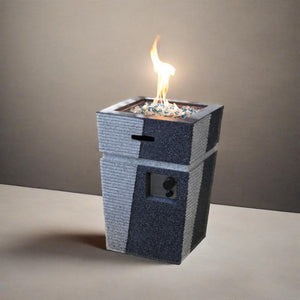 English Elm 20" Two-Tone Concrete Propane Fire Pit Table 50,000 BTU Stainless Burner, Glass Rocks, Cover Included W85343018