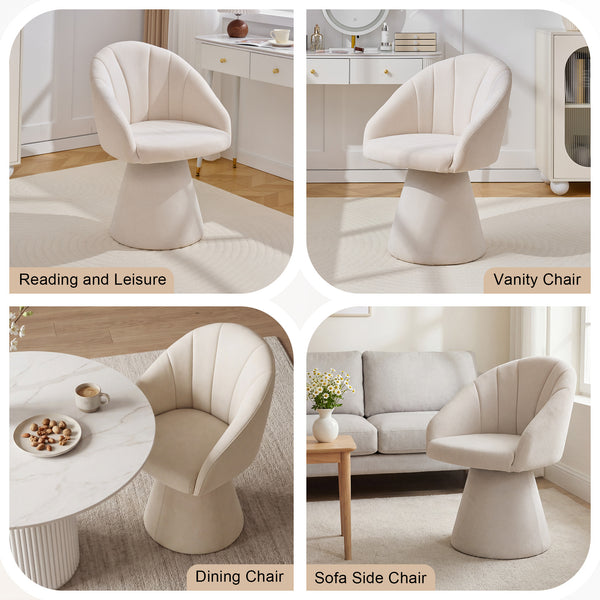 English Elm 068-chenille Swivel Accent Armchair Sculptural Curved Back Upholstered Living Room Seat Beige W527P438692