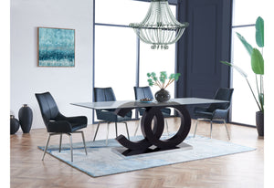English Elm ASTON Solid Wood Dining Table with Glass Top, Matte Black Center, Beveled Edges, 71"x39" B201S00026