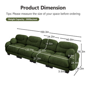 English Elm Pleated Chenille Modular Sofa with Ergonomic Foam Cushions and Sculptural Curved Armrests Green W5656S00052