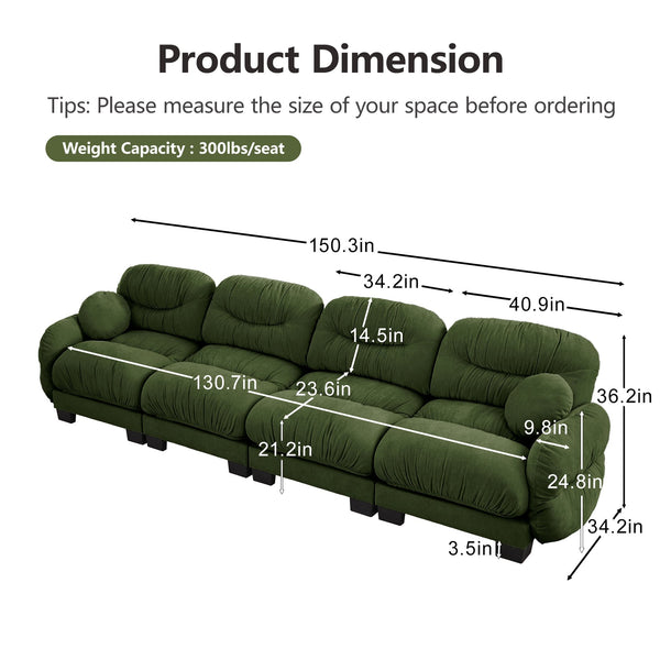 English Elm Pleated Chenille Modular Sofa with Ergonomic Foam Cushions and Sculptural Curved Armrests Green W5656S00052