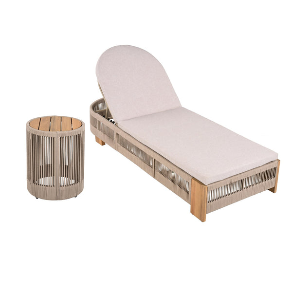 English Elm Christopher Knight Home® - Outdoor Chaise Lounge Set With Adjustable Backrest, Beige Cushions & Teak-Look Side Table For Relaxation N770S595B96B33B
