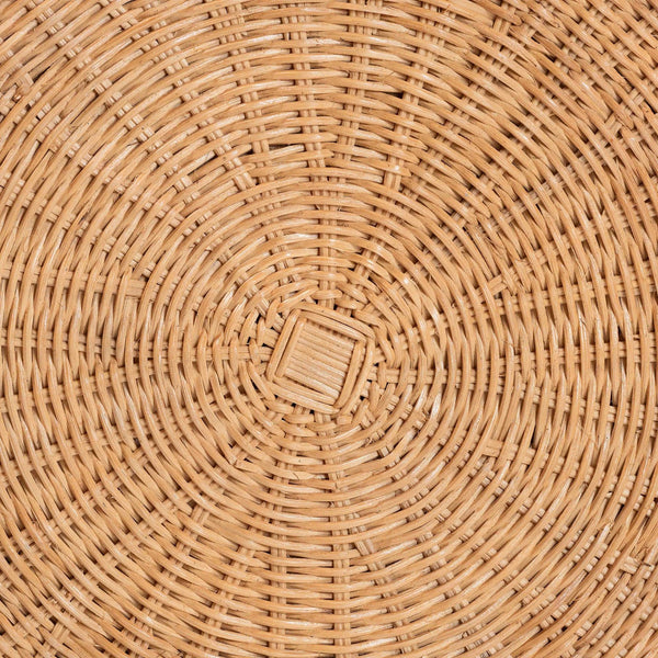 English Elm Scallop Handwoven Rattan Round Pouf Coastal Boho Footrest for Living Room or Bedroom B2750P467847