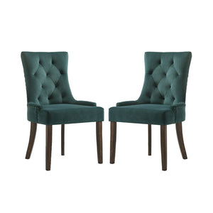English Elm Set Of 2 Elegant Green Velvet Dining Chairs With Weathered Oak Legs For Stylish Comfort & Durability B016P315267-GIGA